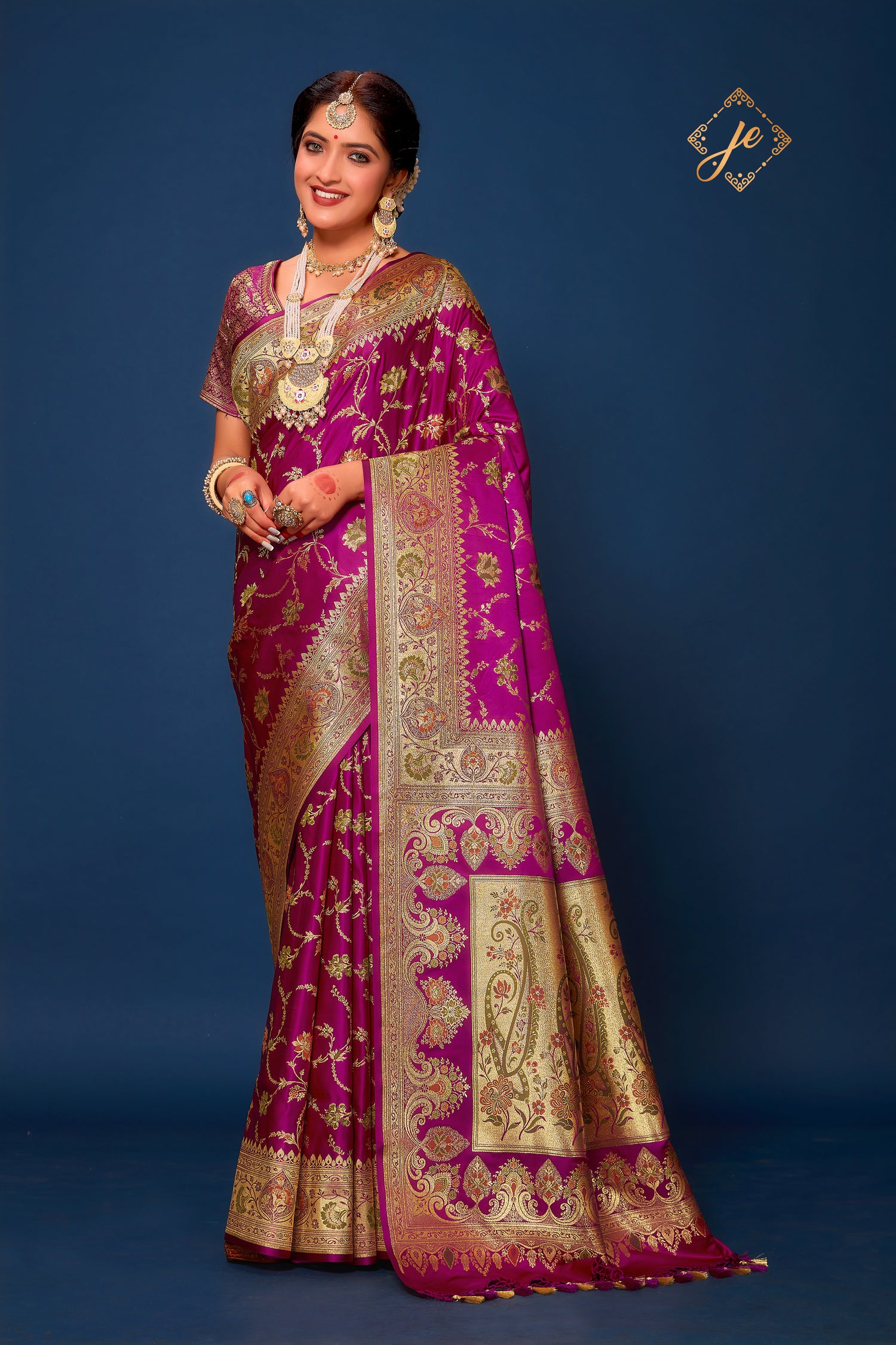 Magenta Satin Silk Meena Jaal Banarasi Saree