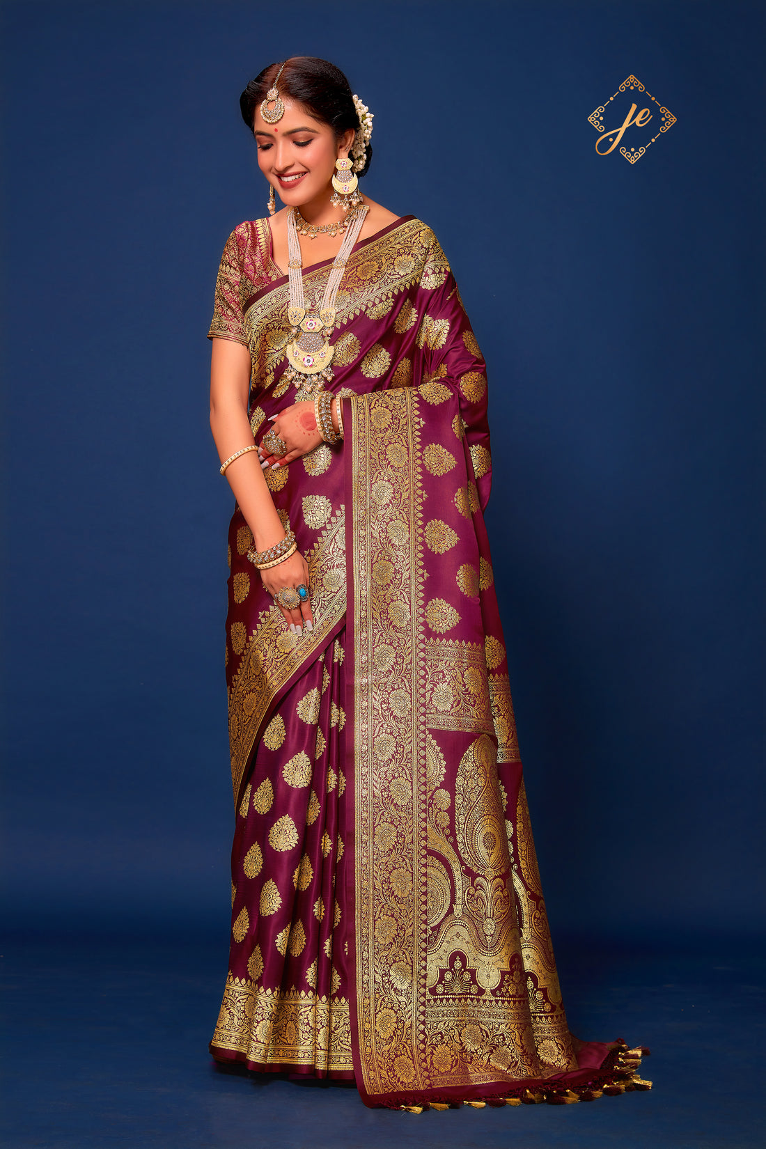 Wine Satin Silk Banarasi Saree