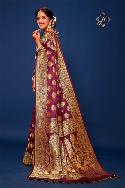 Wine Satin Silk Banarasi Saree