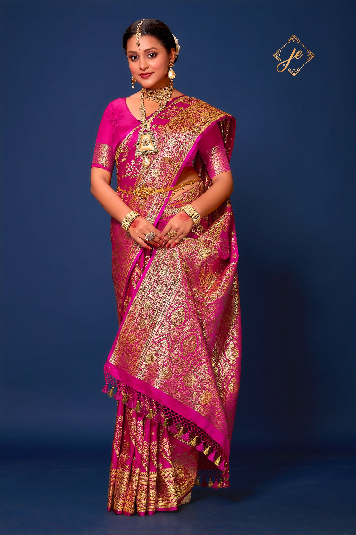 Rani Pink Striped Leheriya Satin Silk Banarasi Saree