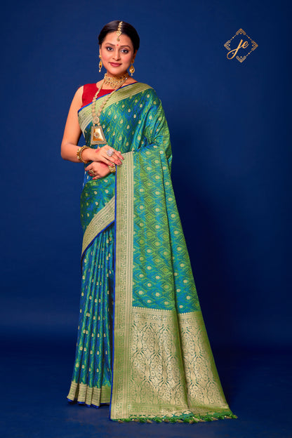 Green-Blue Pure Handloom Banarasi Saree