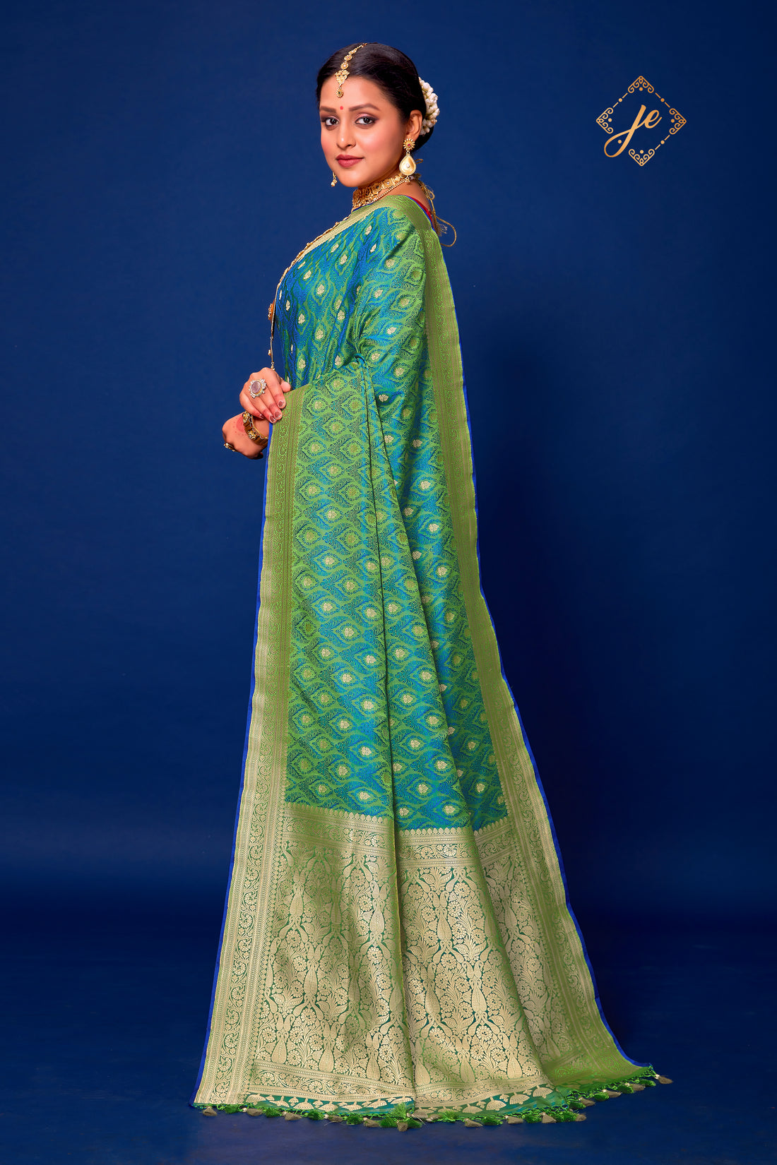 Green-Blue Pure Handloom Banarasi Saree