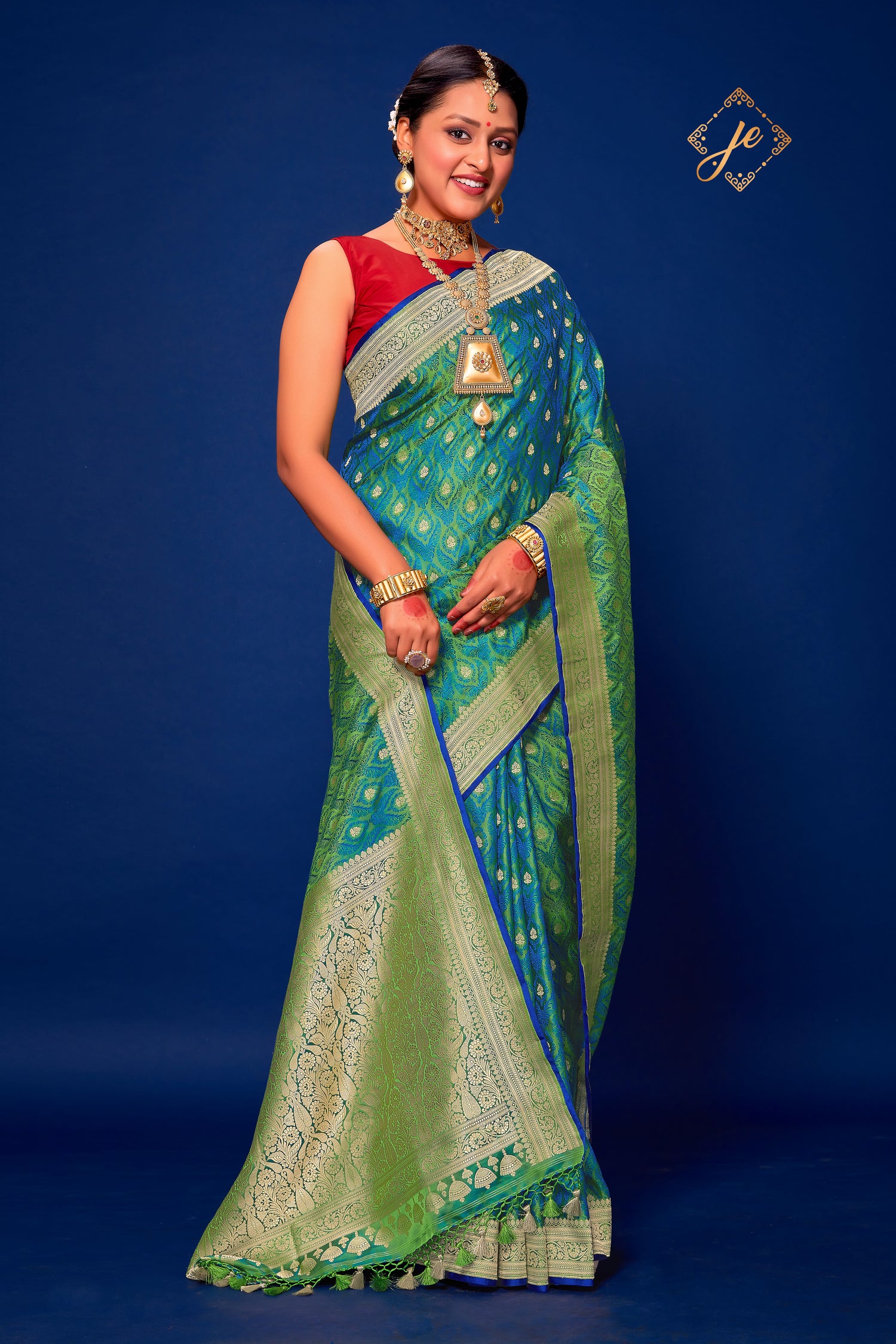 Green-Blue Pure Handloom Banarasi Saree