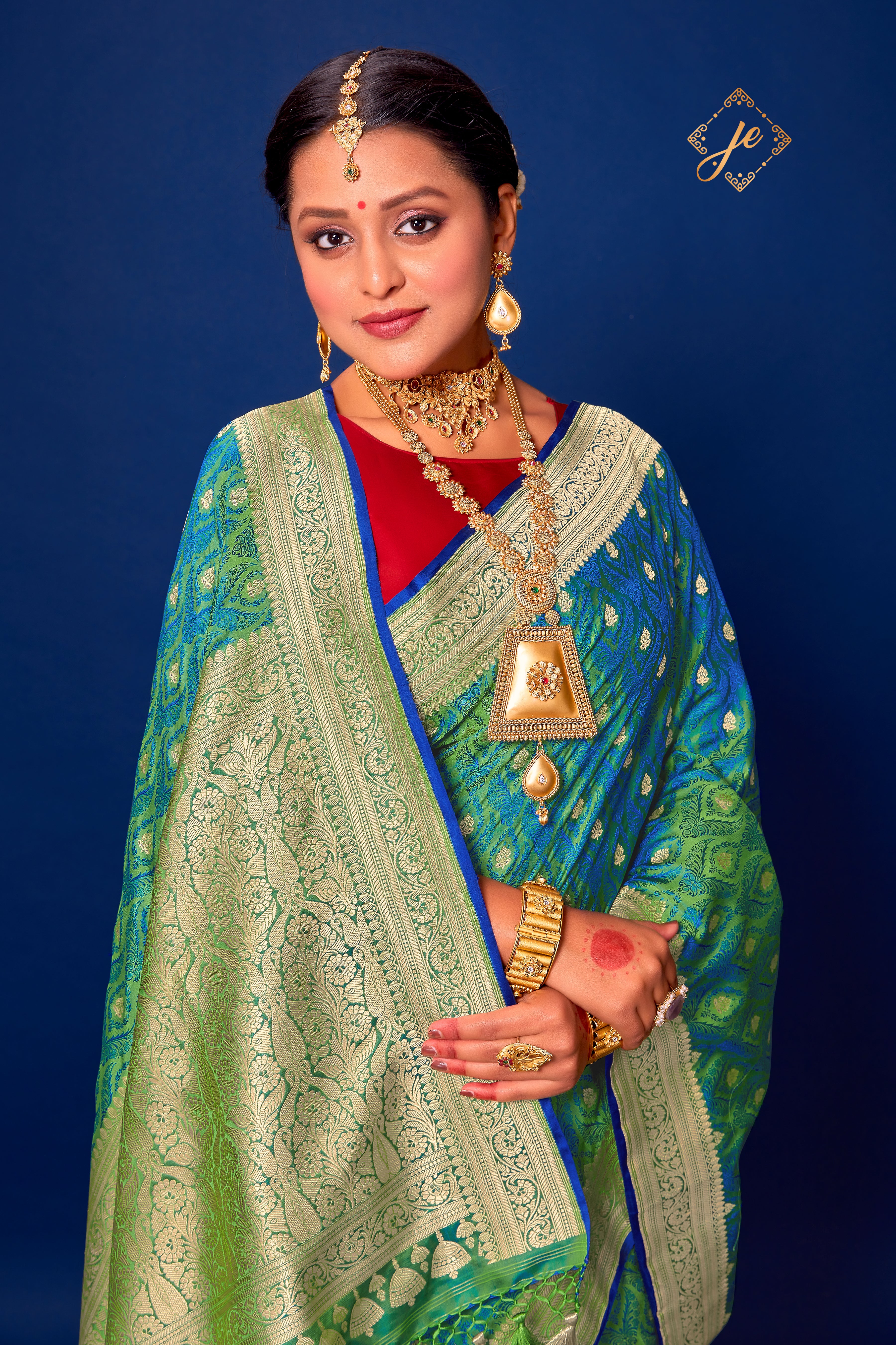 Green-Blue Pure Handloom Banarasi Saree