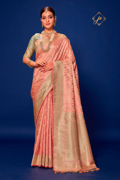 Peach Fuzz Pure Handloom Silk Banarasi Saree