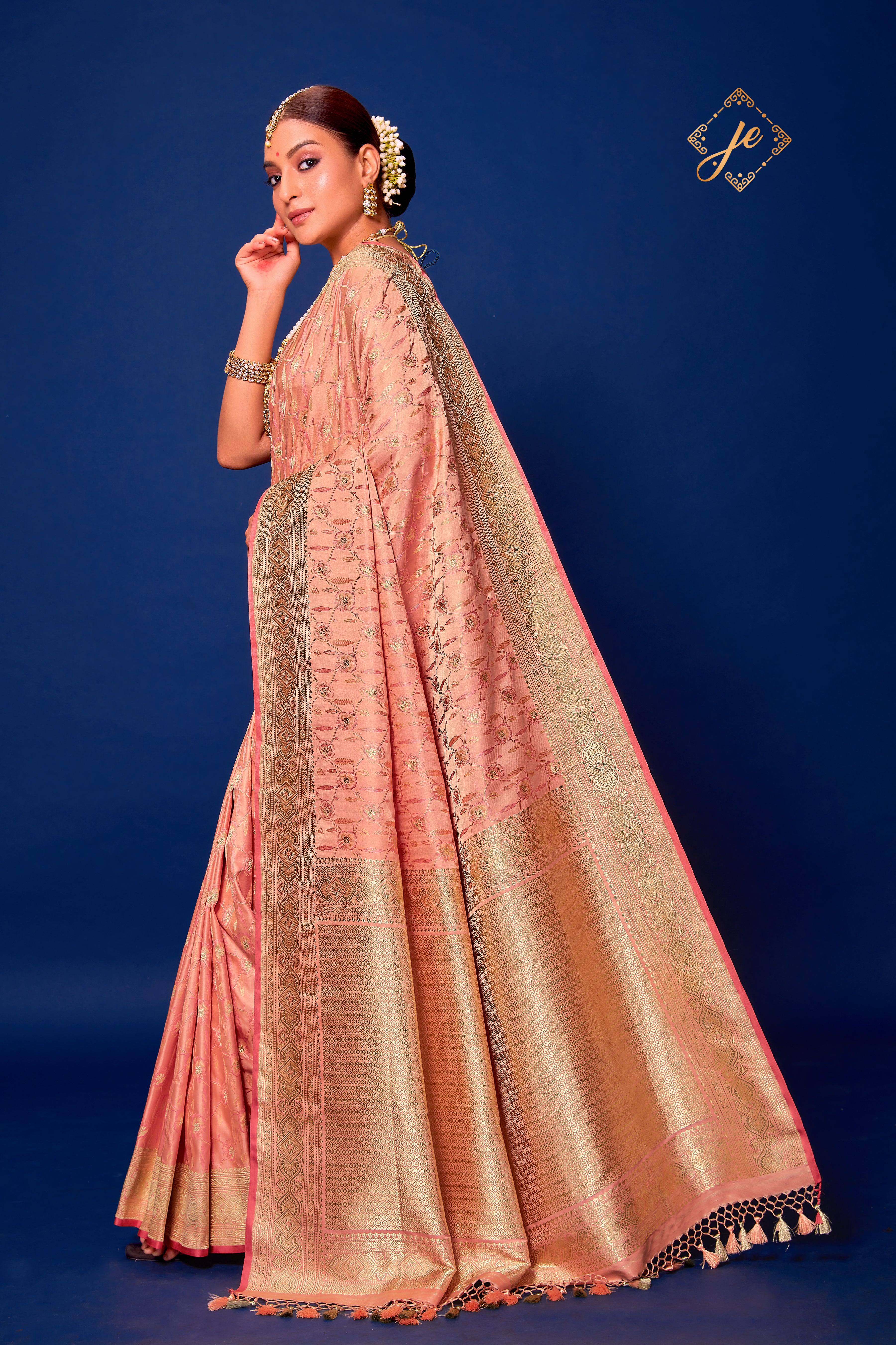 Peach Fuzz Pure Handloom Silk Banarasi Saree