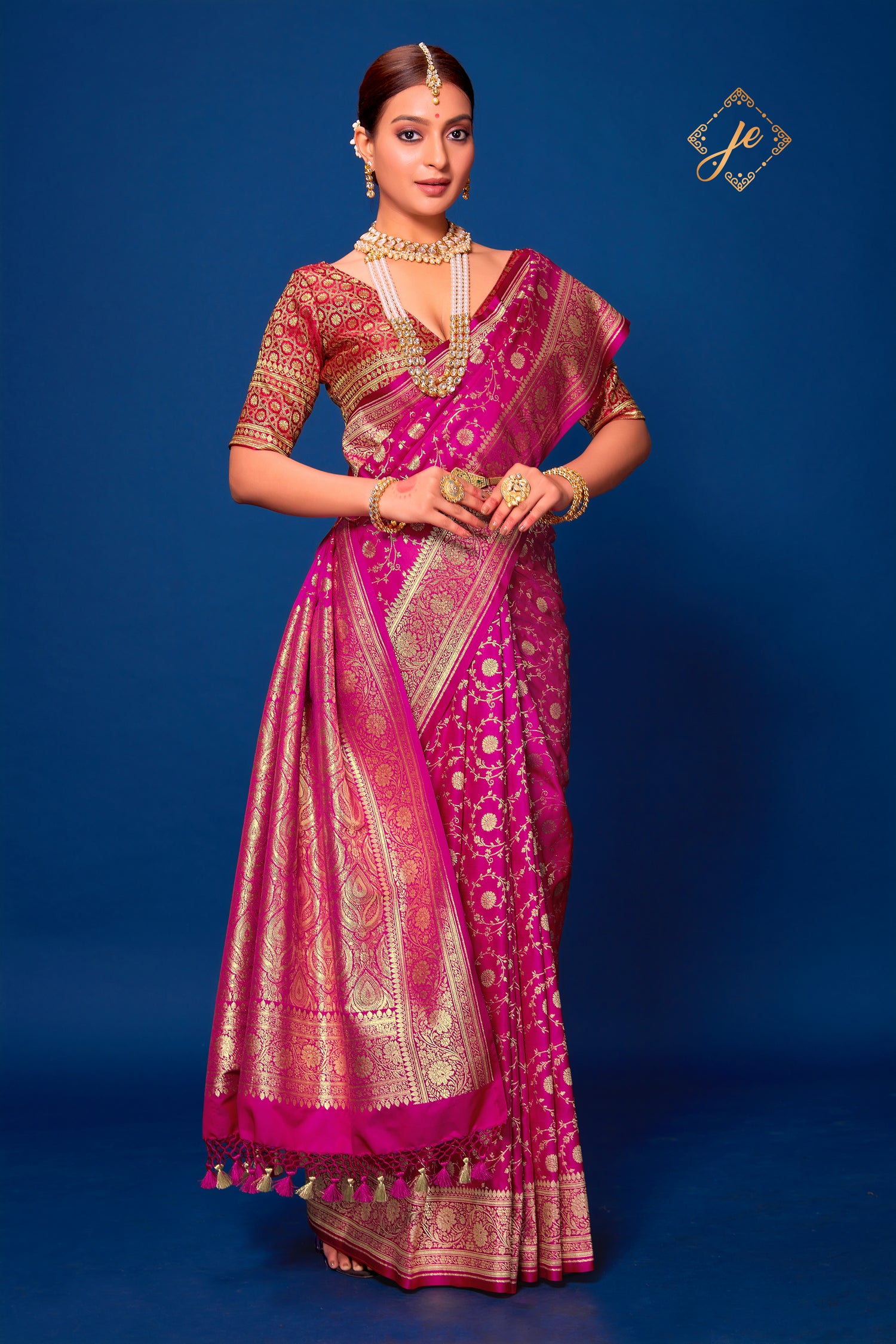 Rani Pink Satin Jaal Banarasi Saree