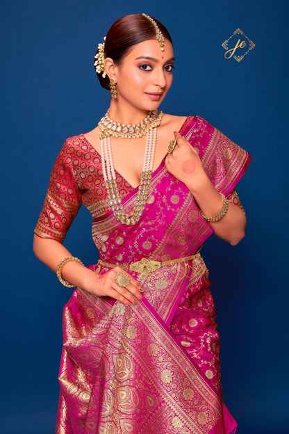 Rani Pink Satin Jaal Banarasi Saree