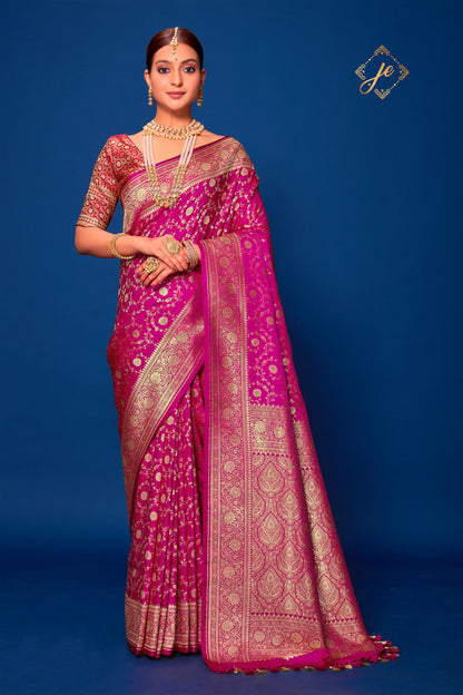 Rani Pink Satin Jaal Banarasi Saree