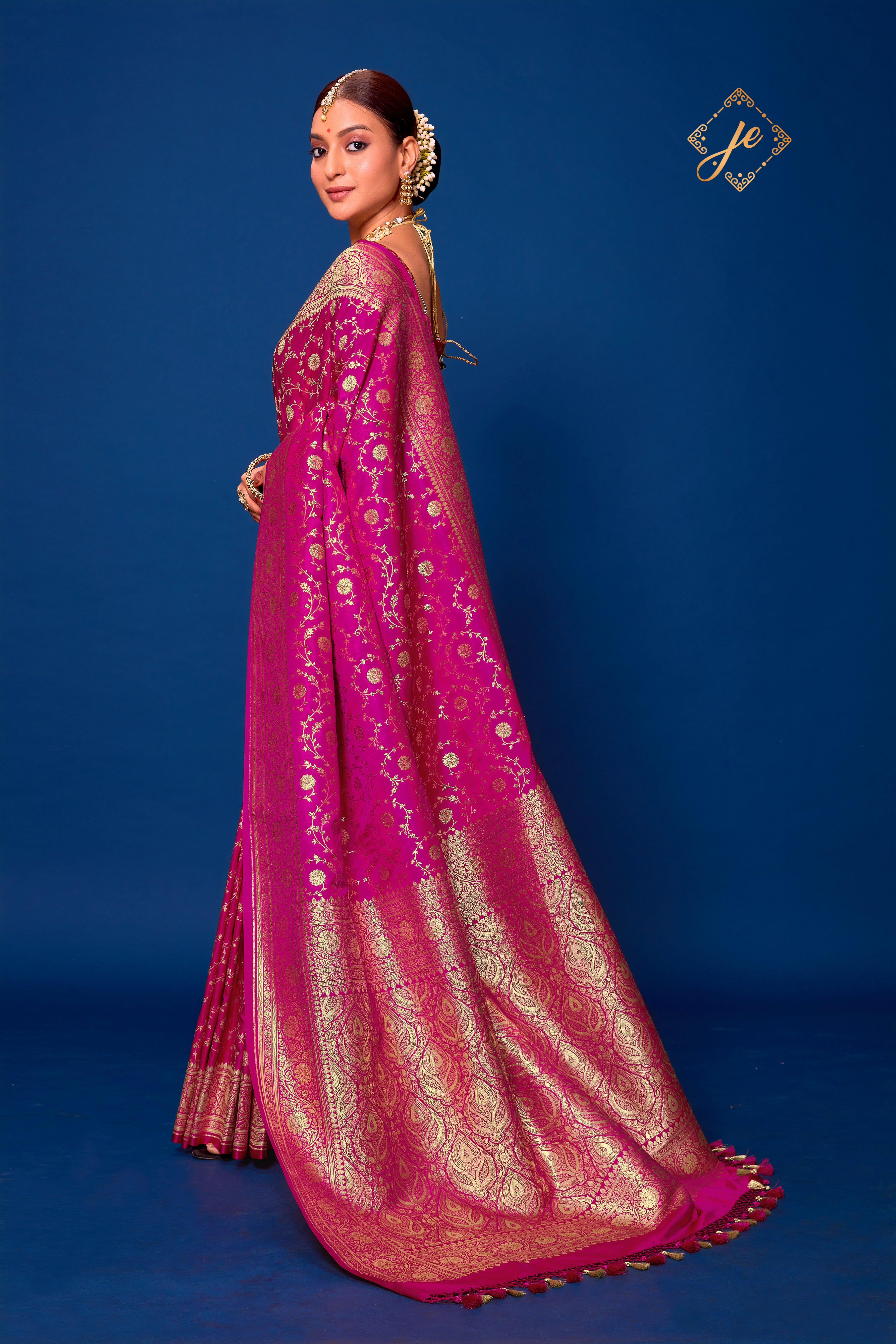 Rani Pink Satin Jaal Banarasi Saree