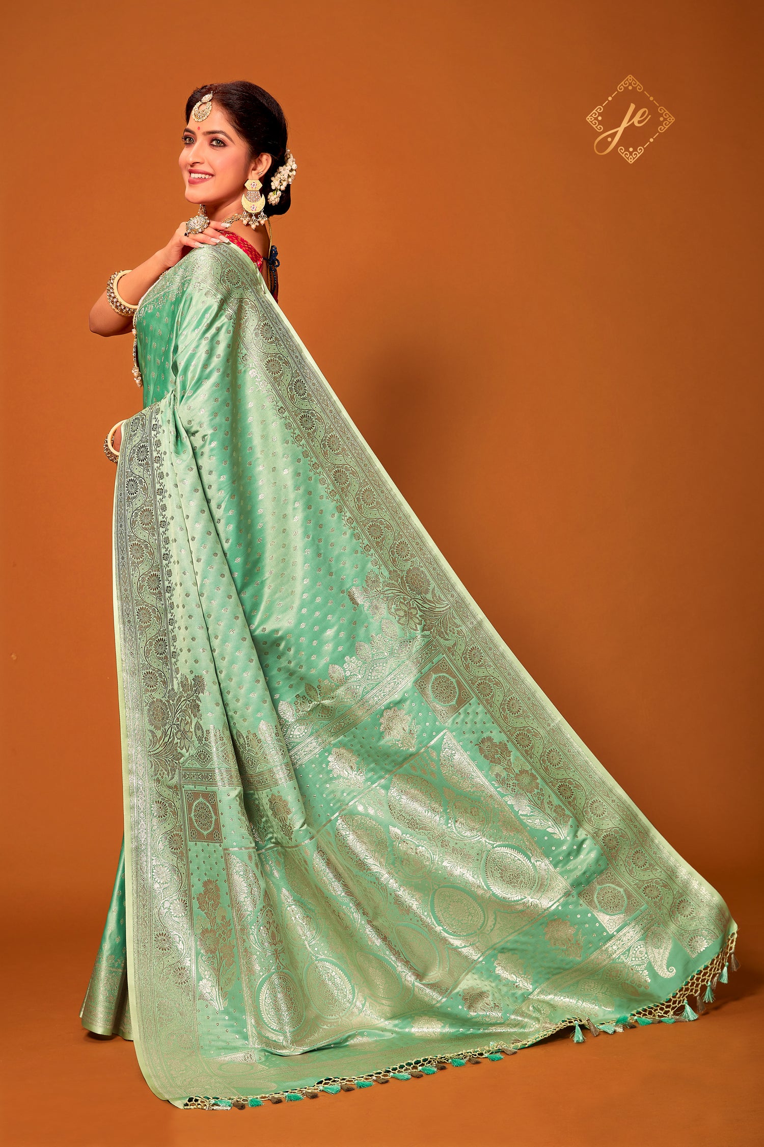 Light Sea Green Satin Silk Banarasi Saree