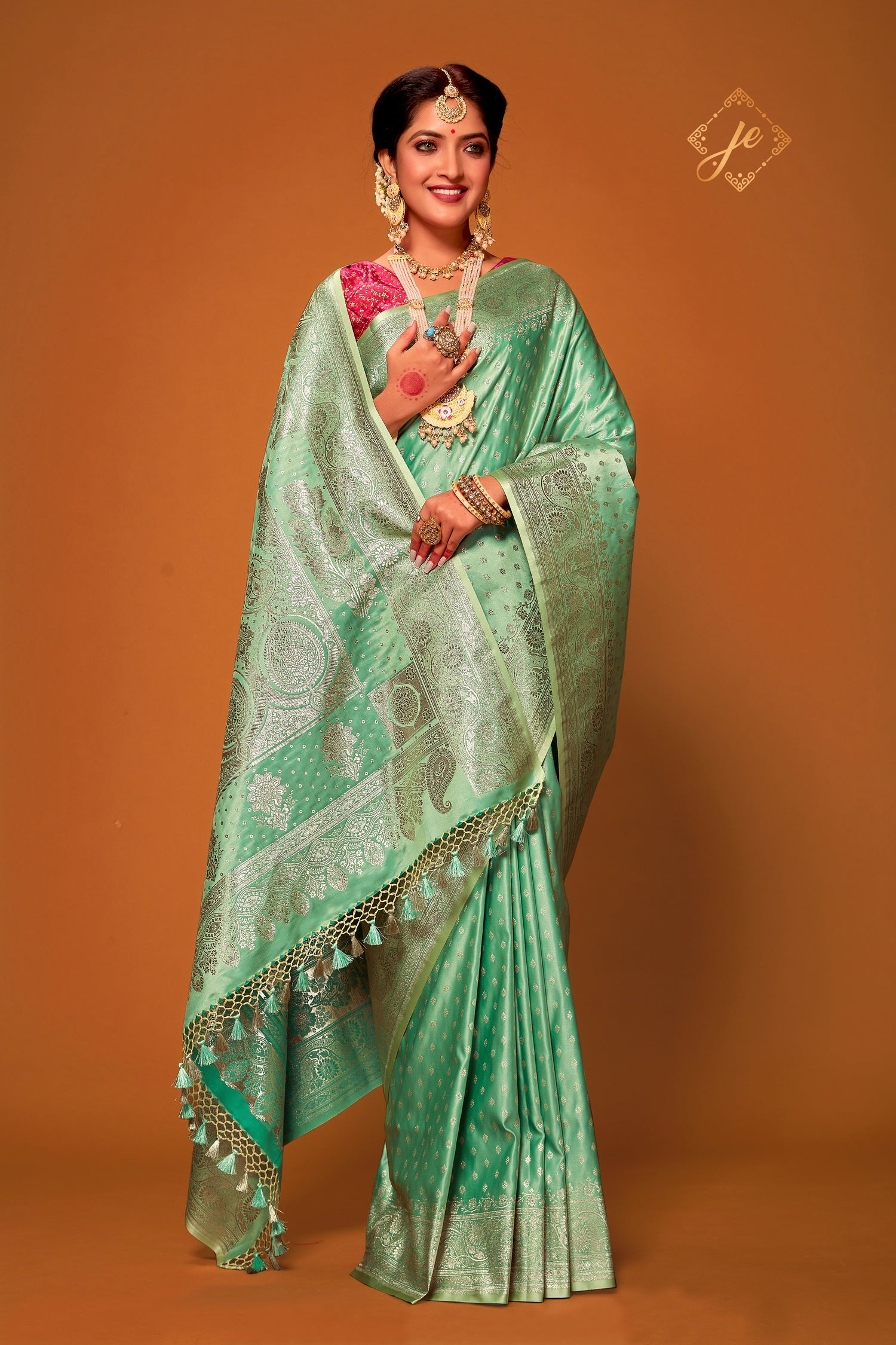 Light Sea Green Satin Silk Banarasi Saree