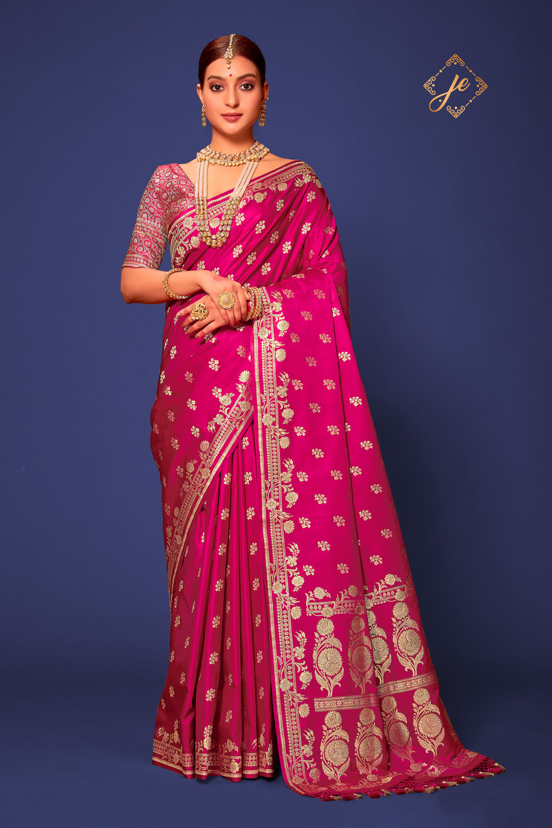 Rani Pink Pure Handloom Fancy Border Buti Banarasi Saree