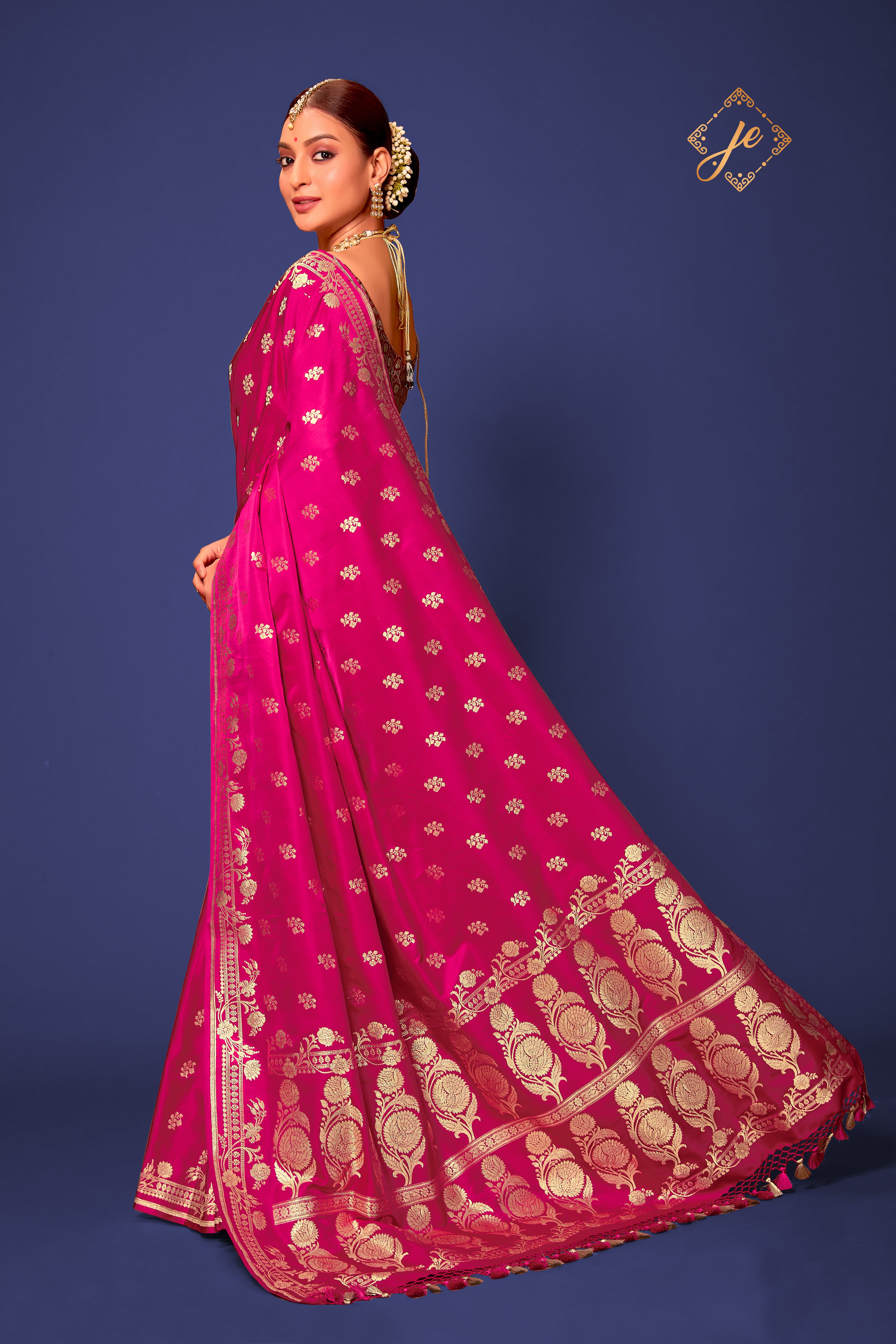 Rani Pink Pure Handloom Fancy Border Buti Banarasi Saree