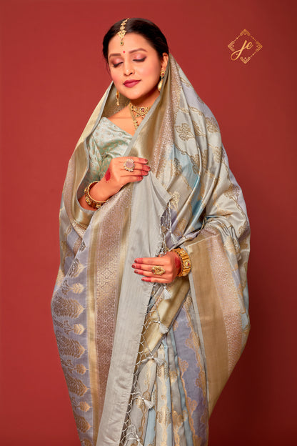 Grey Rangkaat Pure Silk Banarasi Saree