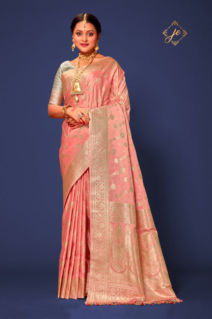 Pastel Pink Satin Silk Leheriya Banarasi Saree