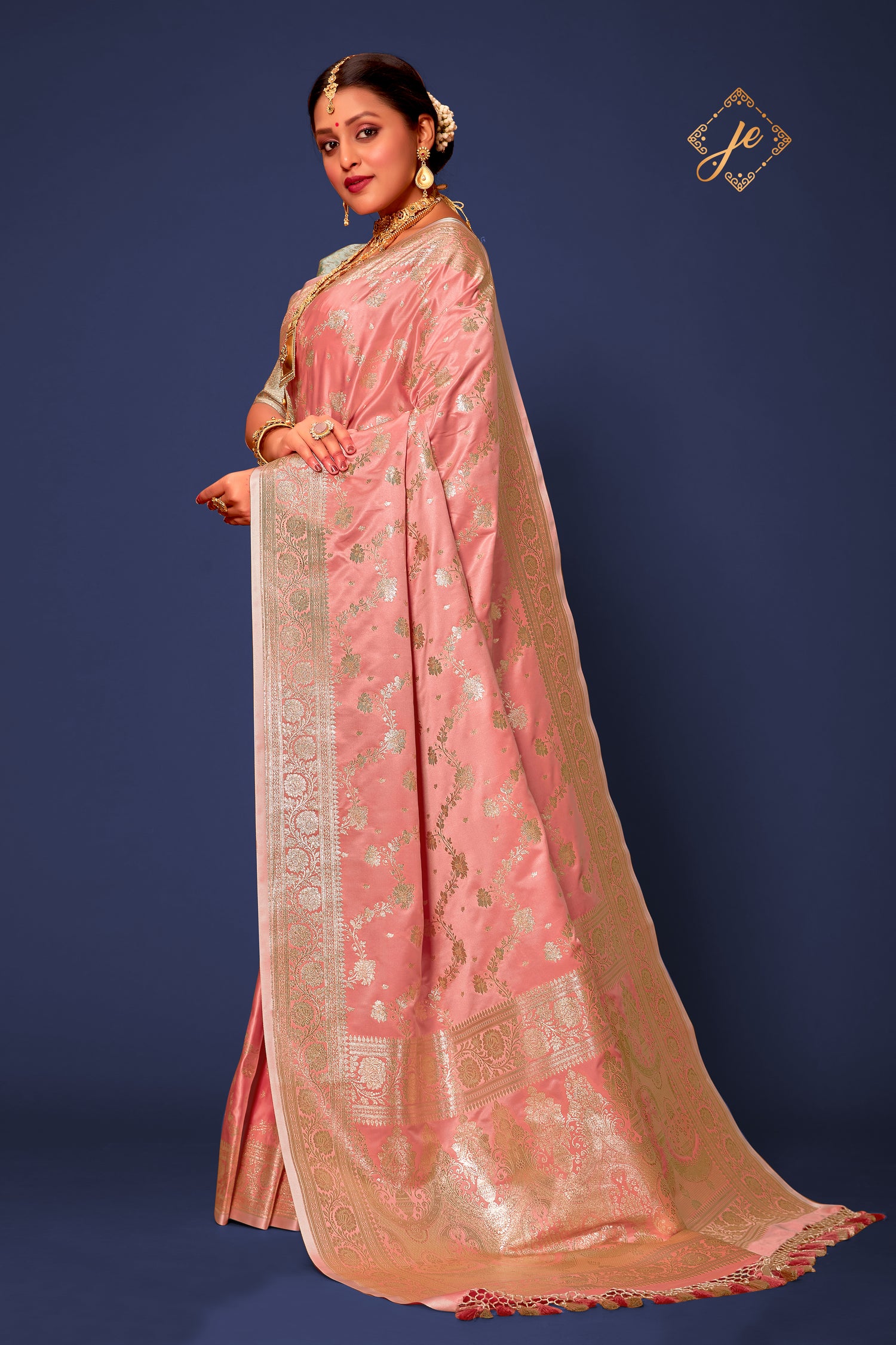 Pastel Pink Satin Silk Leheriya Banarasi Saree