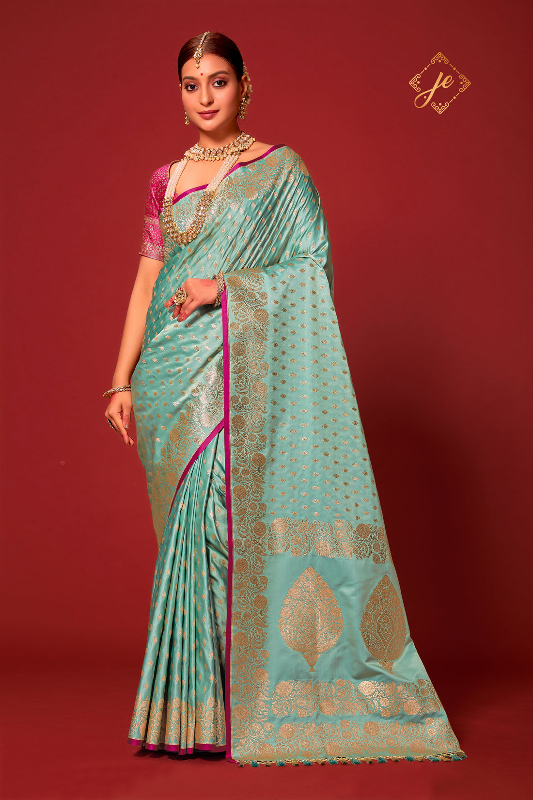 Ice Blue Satin Silk Fancy Border Banarasi Saree