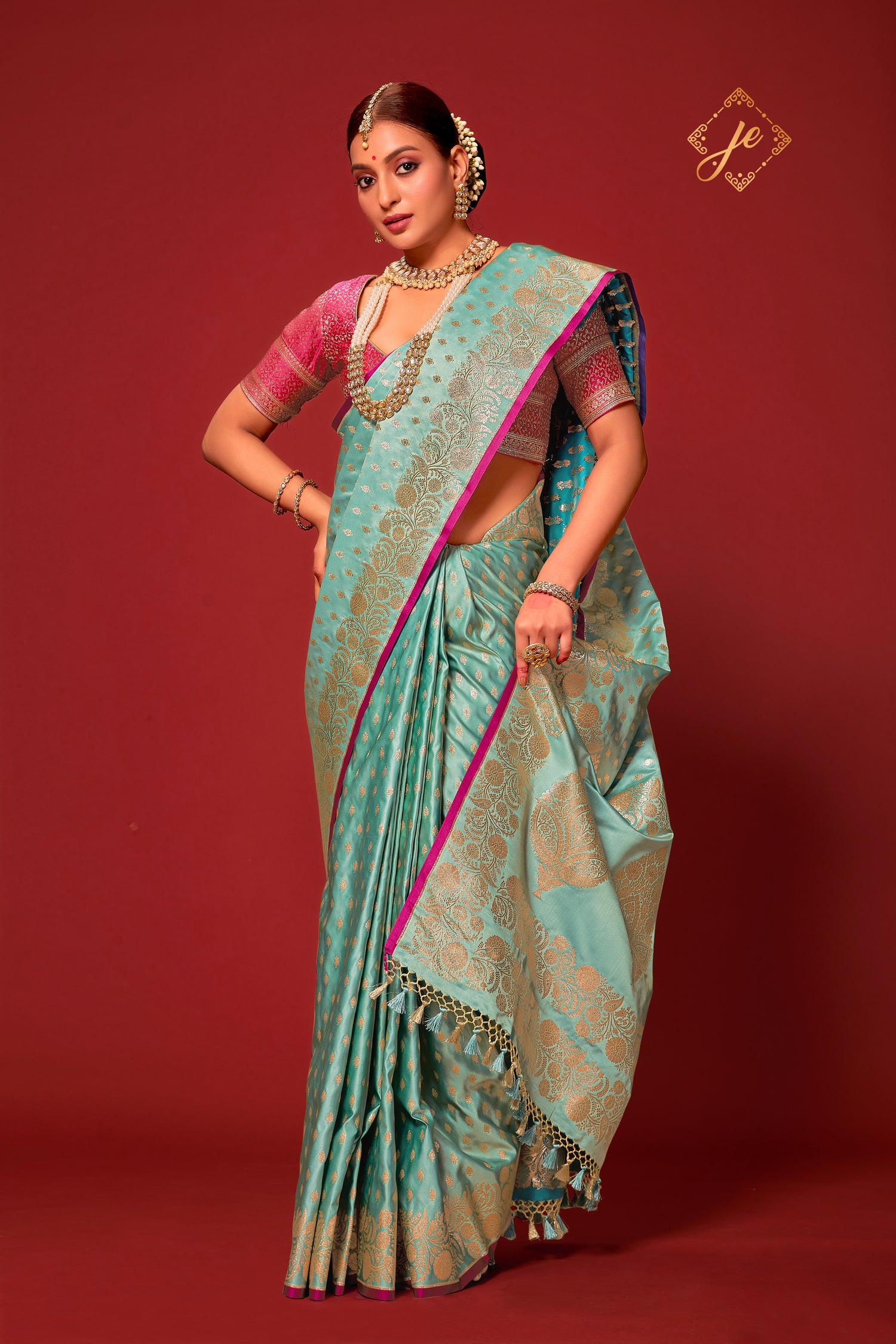 Ice Blue Satin Silk Fancy Border Banarasi Saree