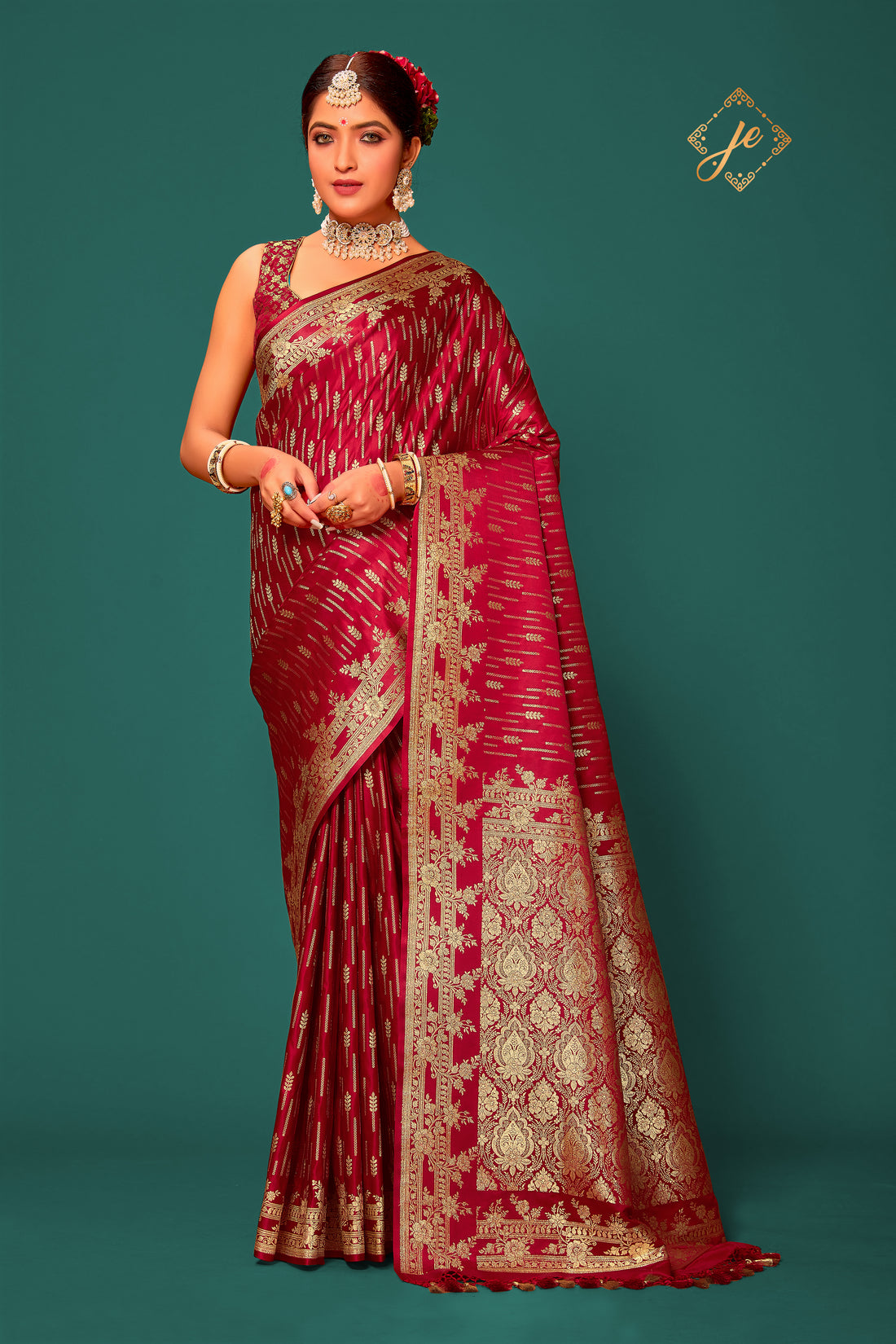 Maroon Satin Silk Fancy Banarasi Saree