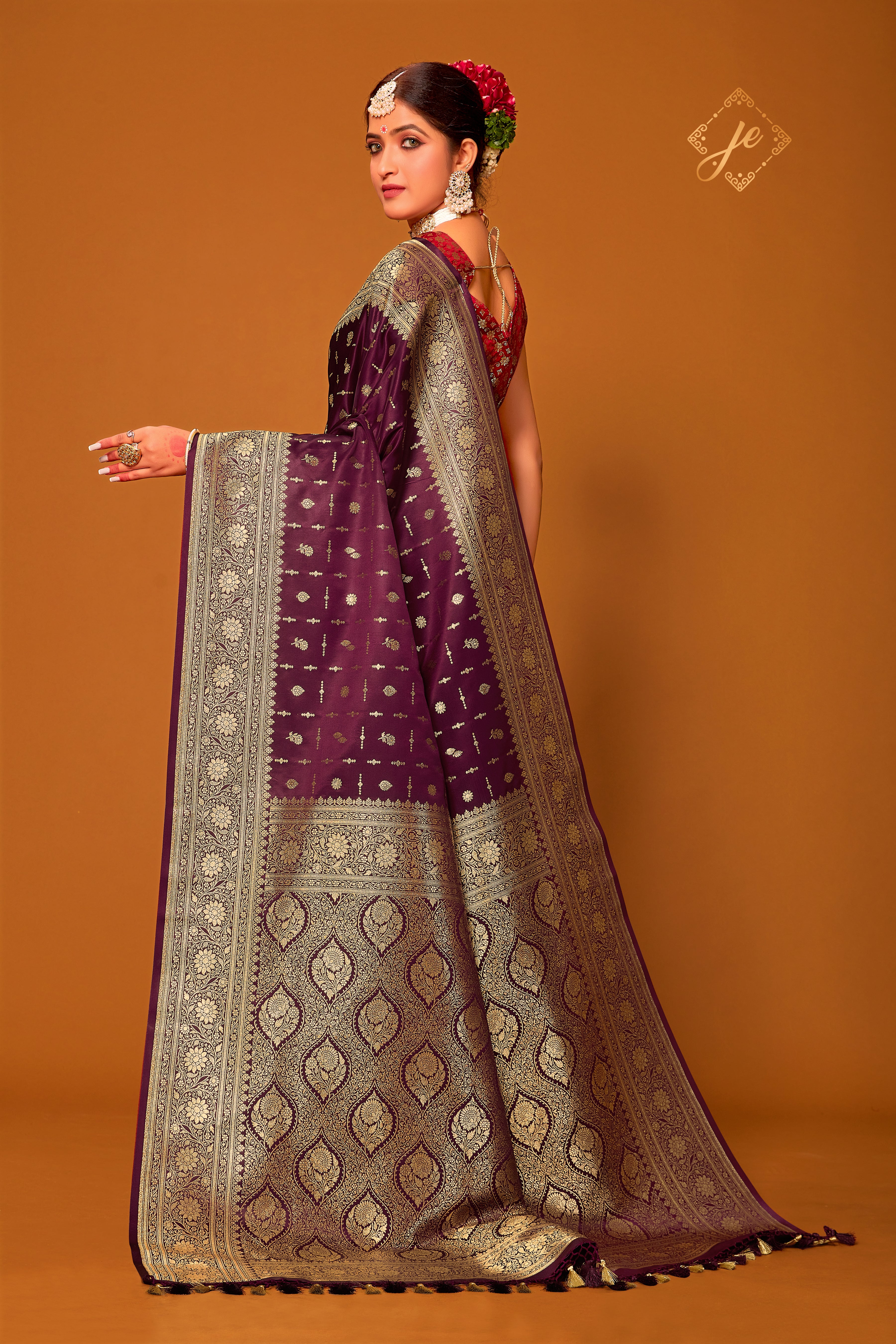 Garnet Patola Satin Silk Banarasi Saree