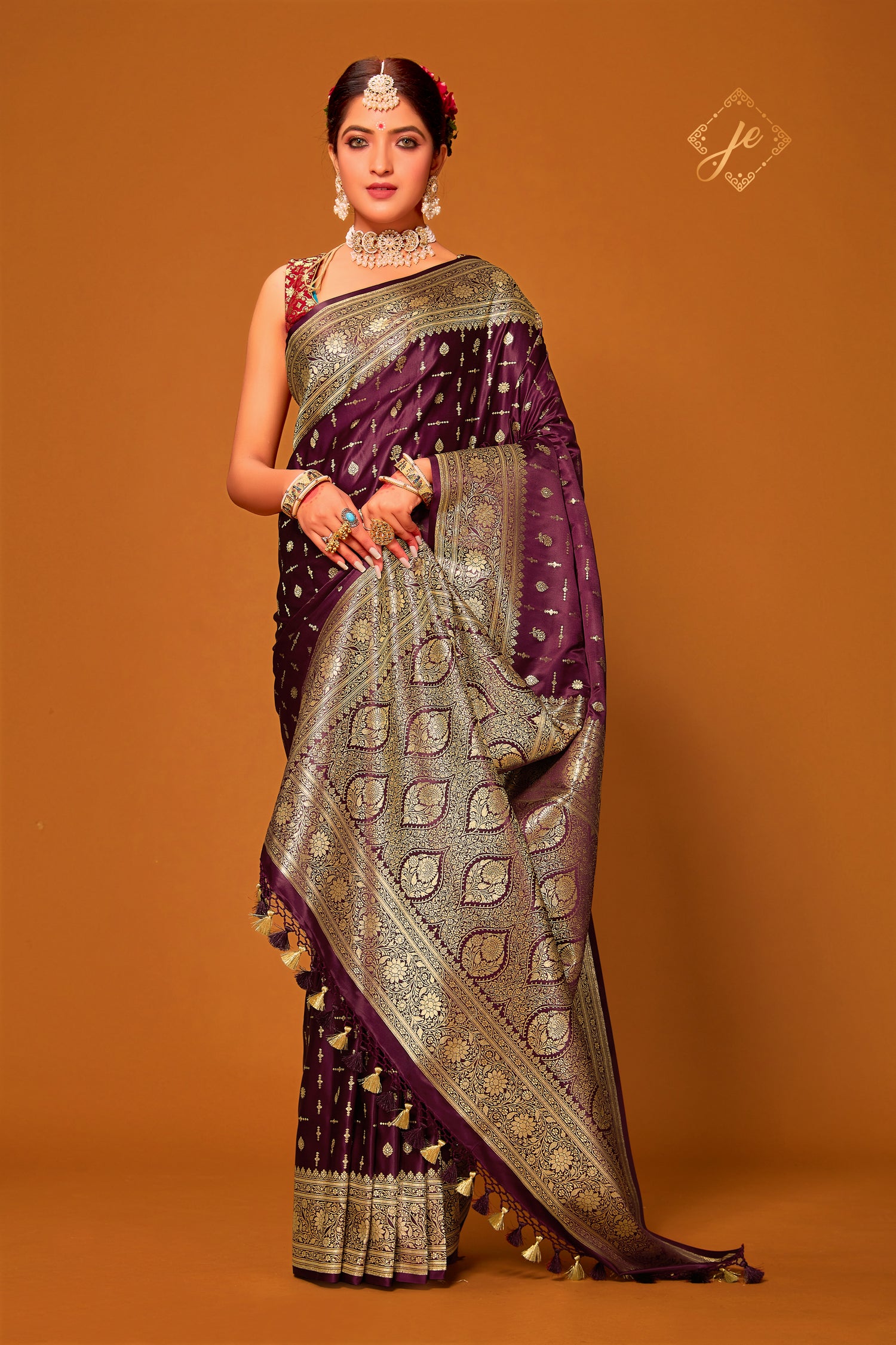 Garnet Patola Satin Silk Banarasi Saree