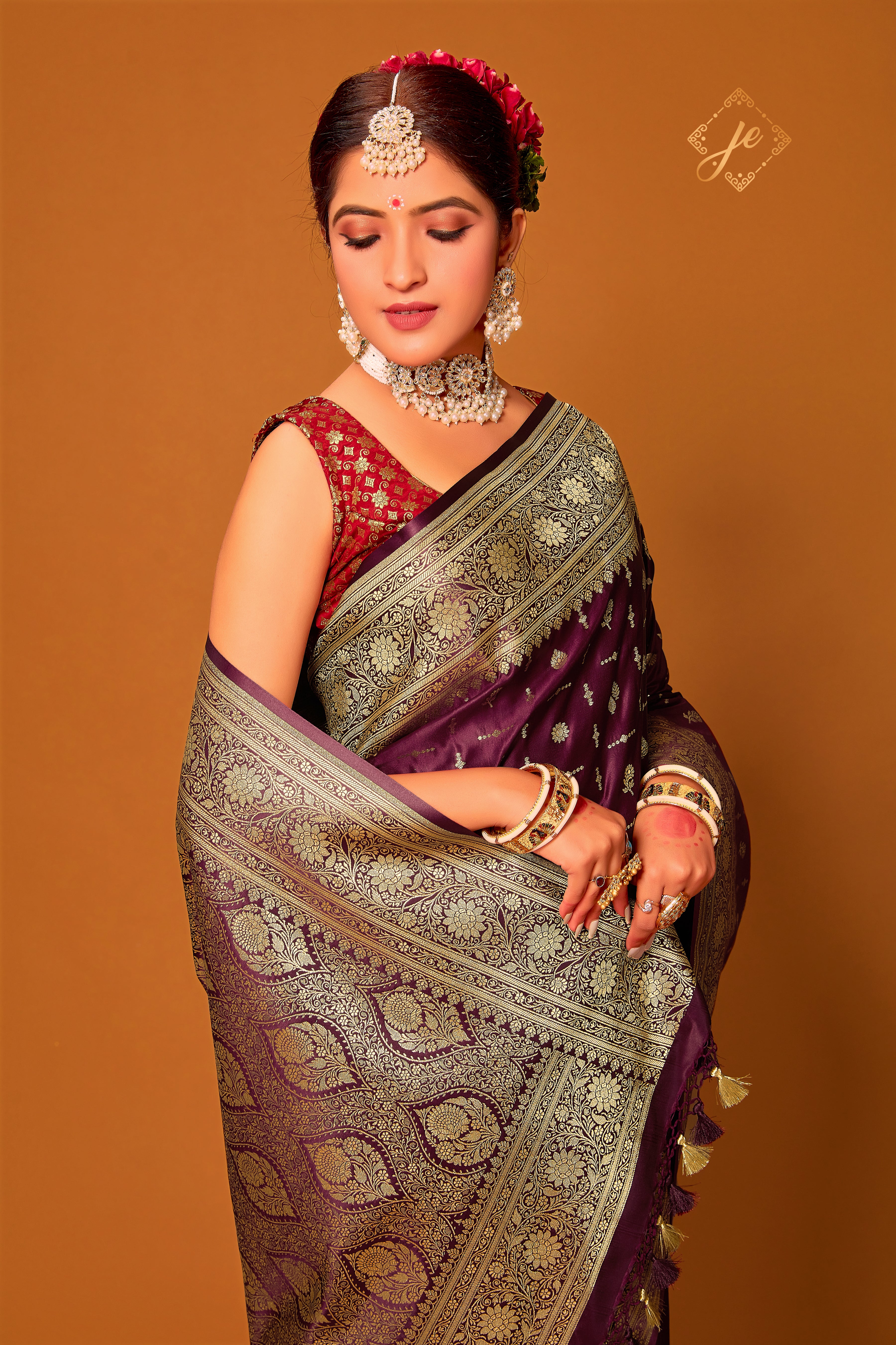 Garnet Patola Satin Silk Banarasi Saree