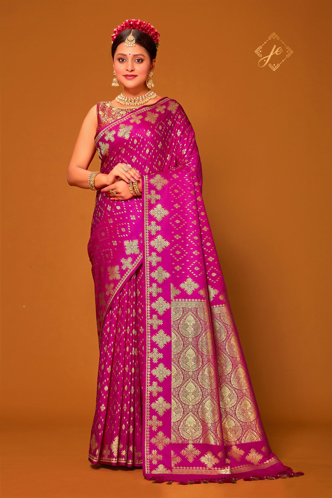 Rani Pink Satin Silk Patola Banarasi Saree