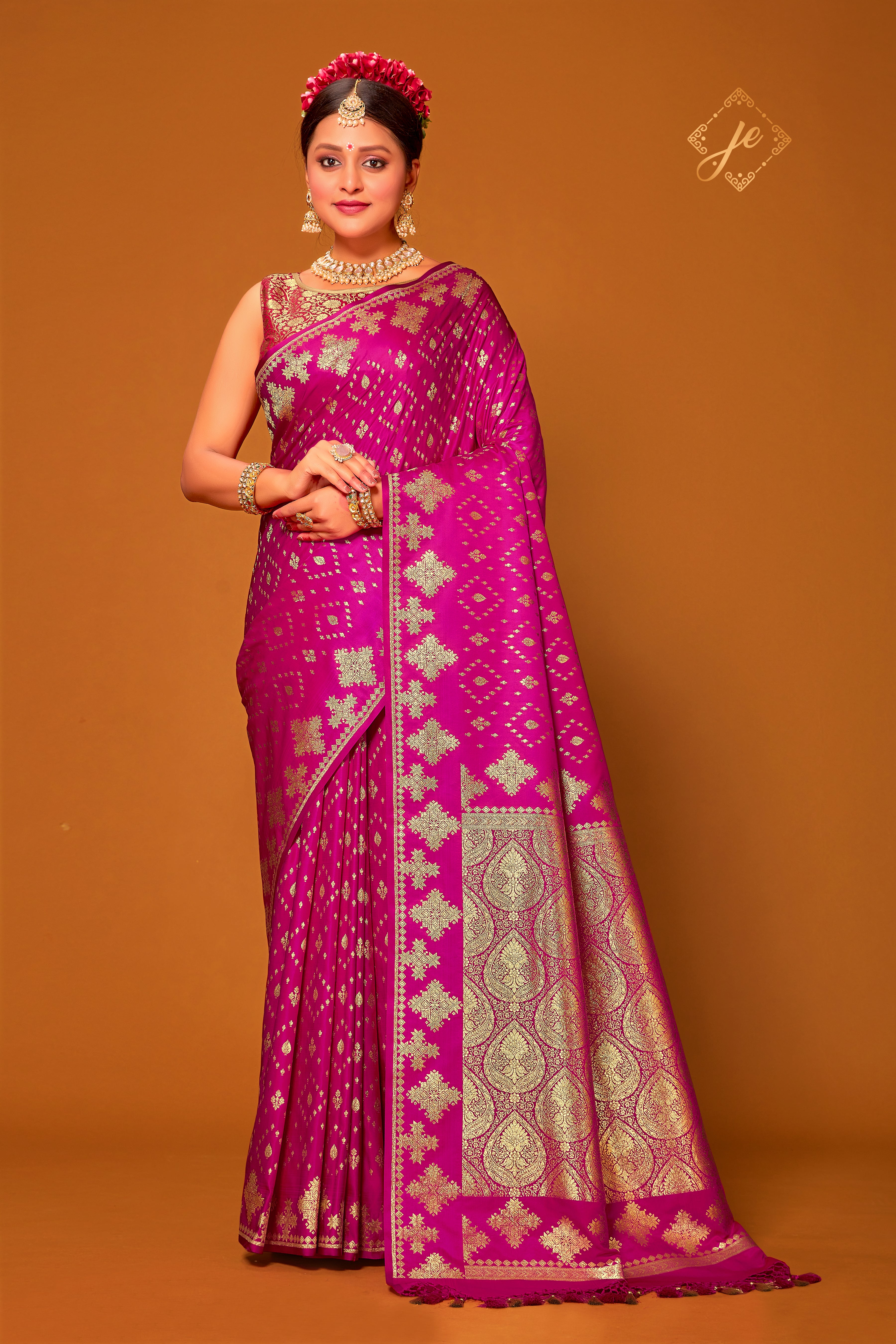 Rani Pink Satin Silk Patola Banarasi Saree