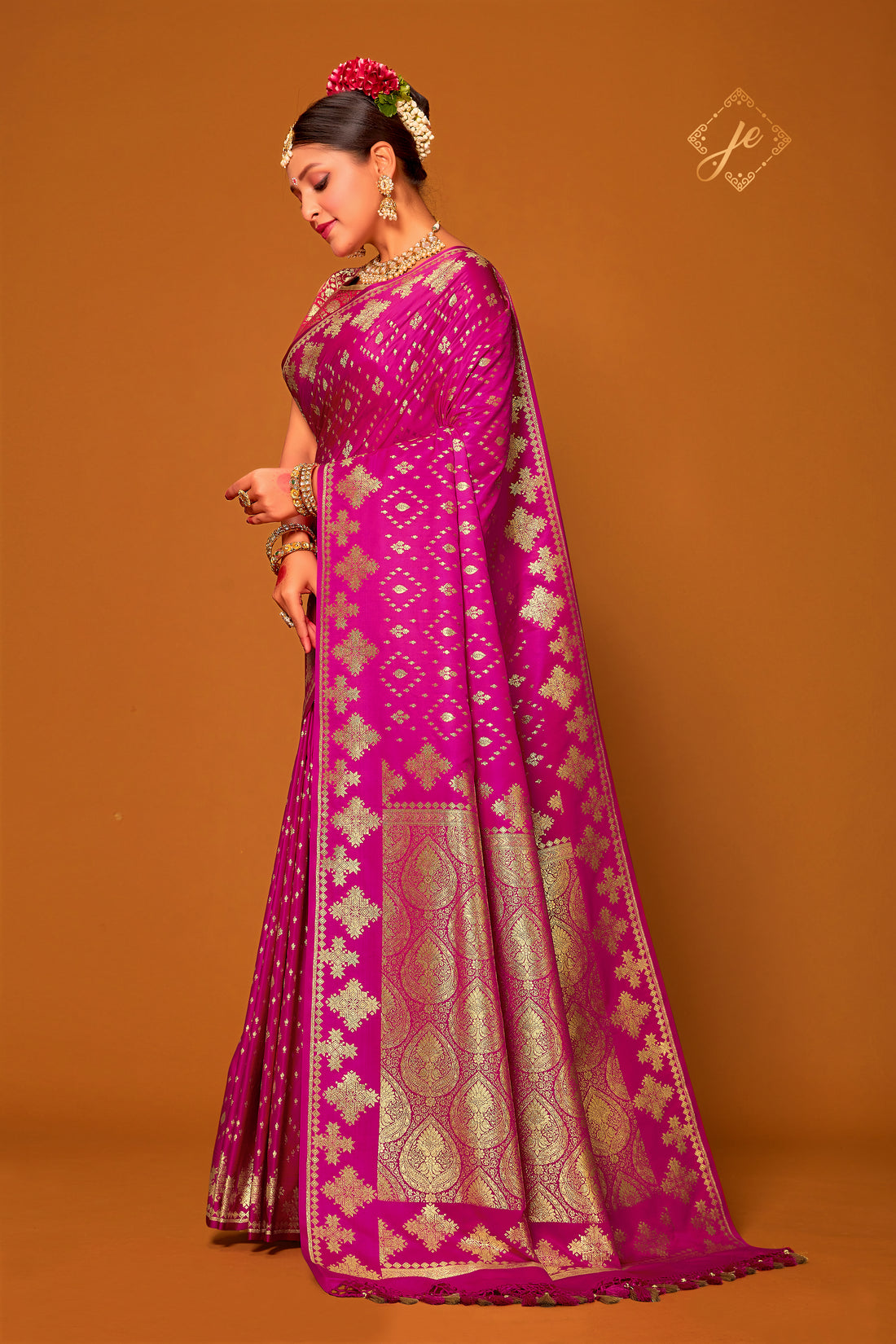 Rani Pink Satin Silk Patola Banarasi Saree