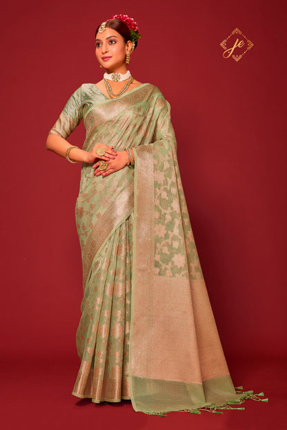 Pista Kora Tissue Banarasi Saree