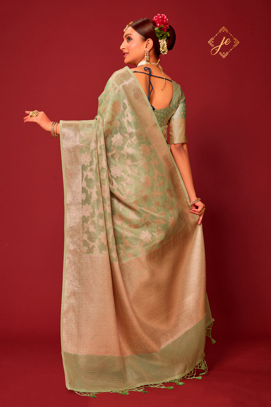 Pista Kora Tissue Banarasi Saree