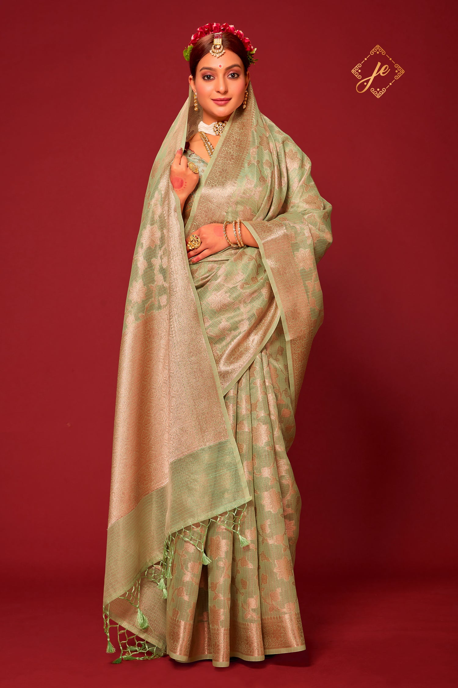 Pista Kora Tissue Banarasi Saree