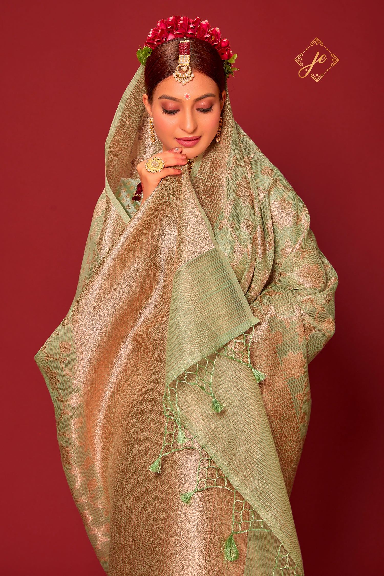 Pista Kora Tissue Banarasi Saree