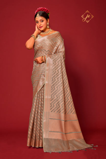 Pastel Blue Kora Tissue Zigzag Banarasi Saree