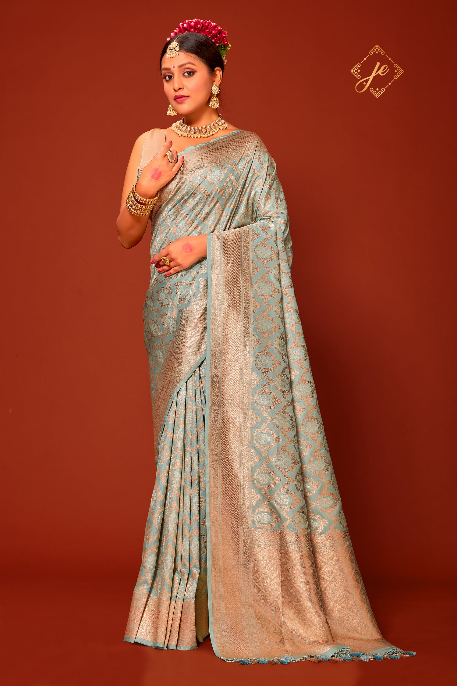 Pastel Blue Pure Kataan Silver Mina Banarasi Saree