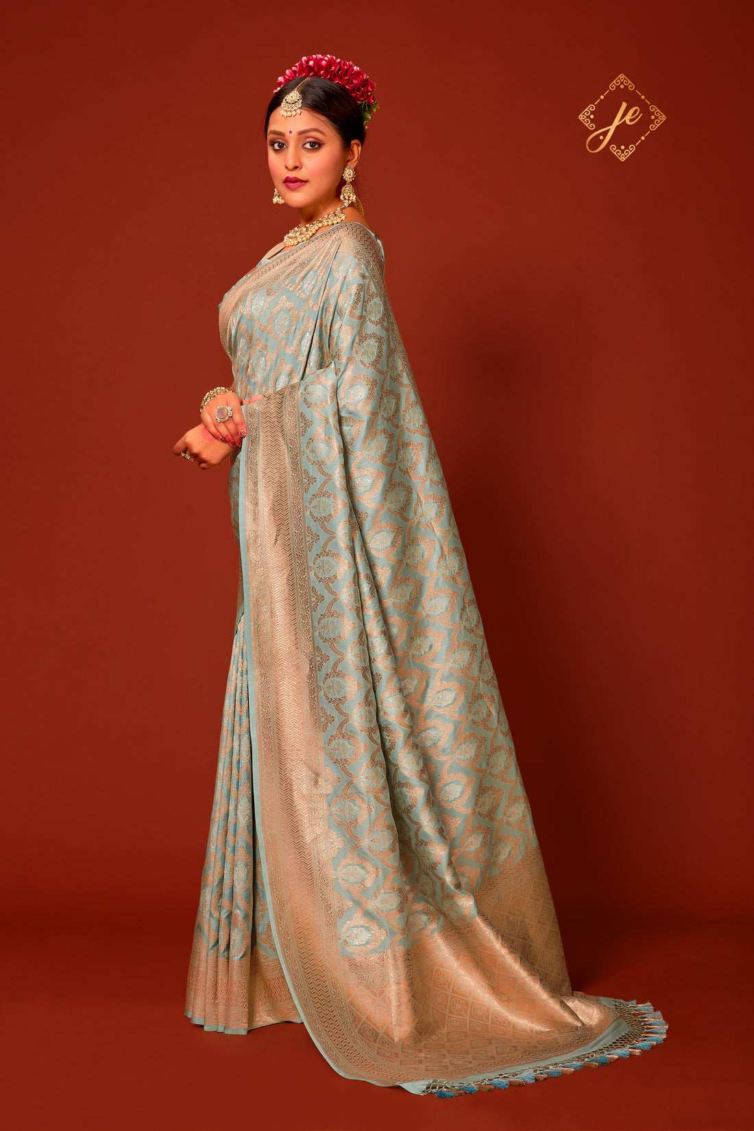 Pastel Blue Pure Kataan Silver Mina Banarasi Saree