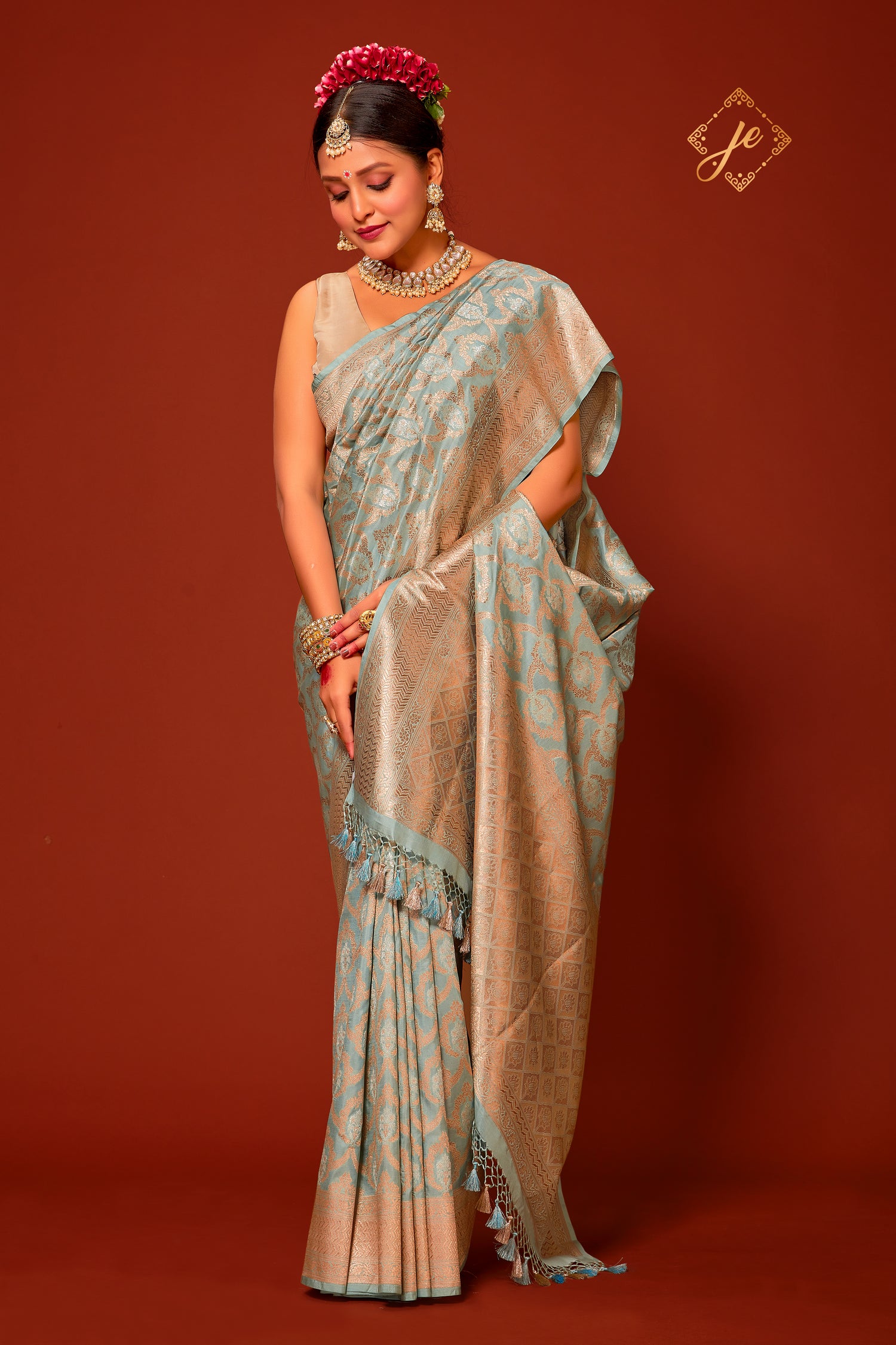 Pastel Blue Pure Kataan Silver Mina Banarasi Saree