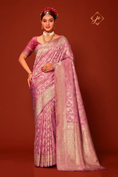 Pastel Pink Pure Kataan Banarasi Saree