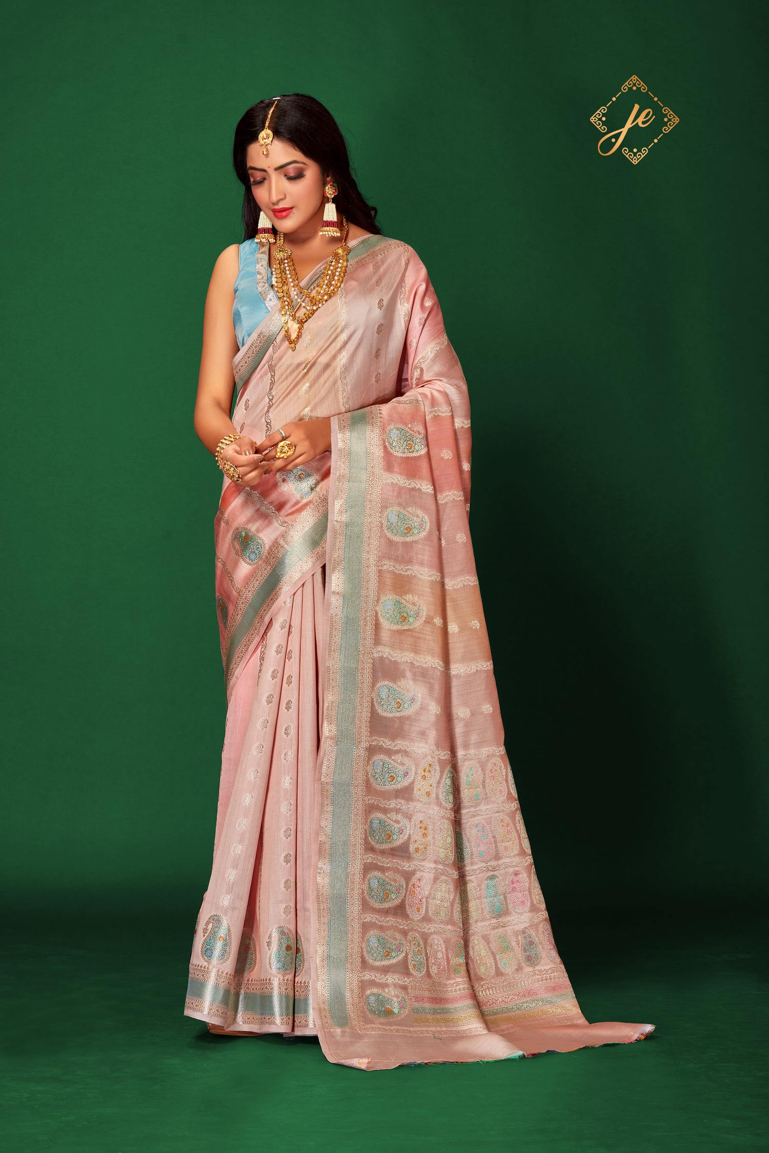 Peach Rangkaat Pure Silk Banarasi Saree