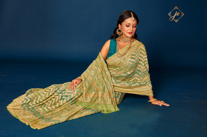 Sea-Green Firozi Pure Khaddi Rangkaat Banarasi Saree