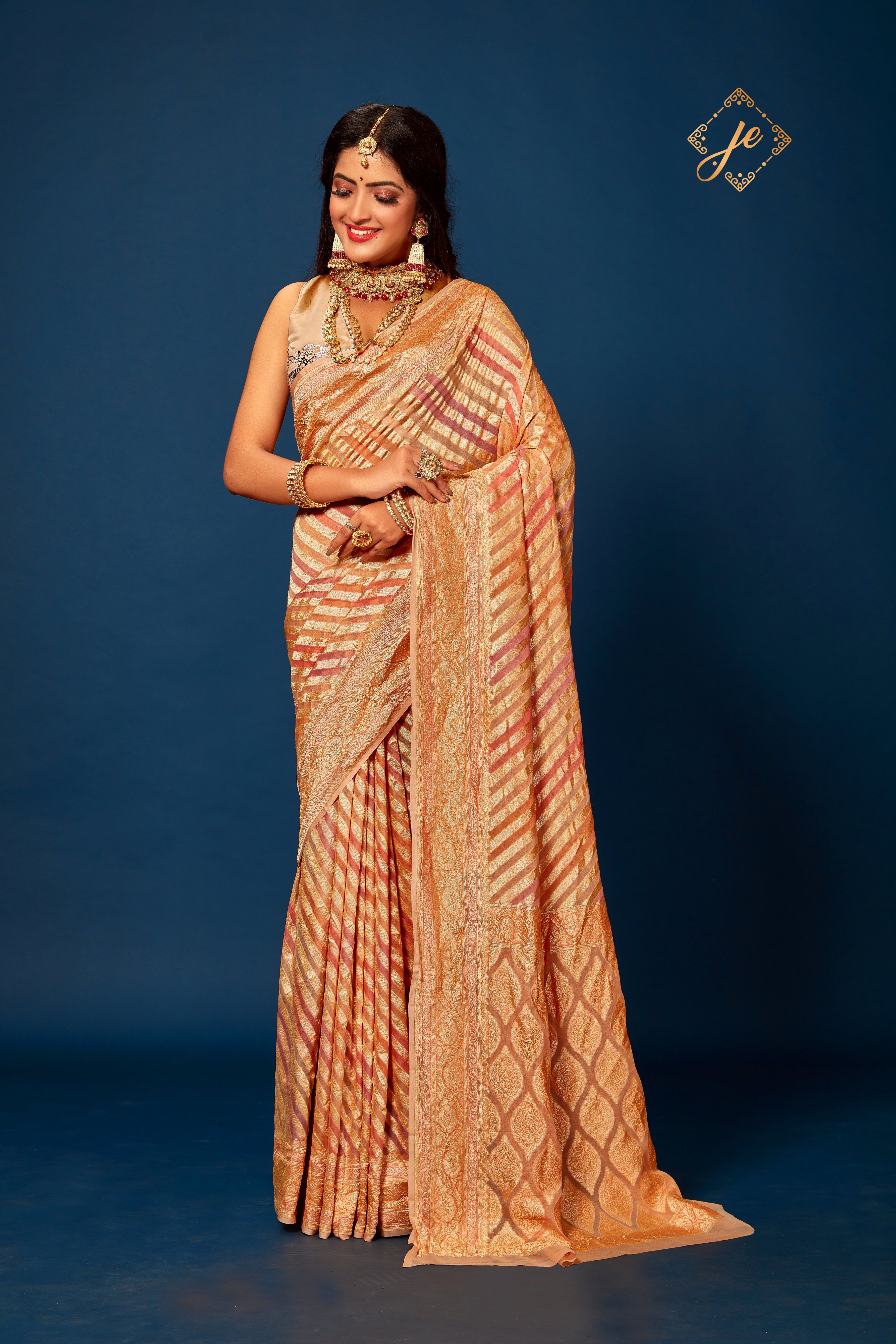 Orange-Pink Pure Khaddi Rangkaat Banarasi Saree