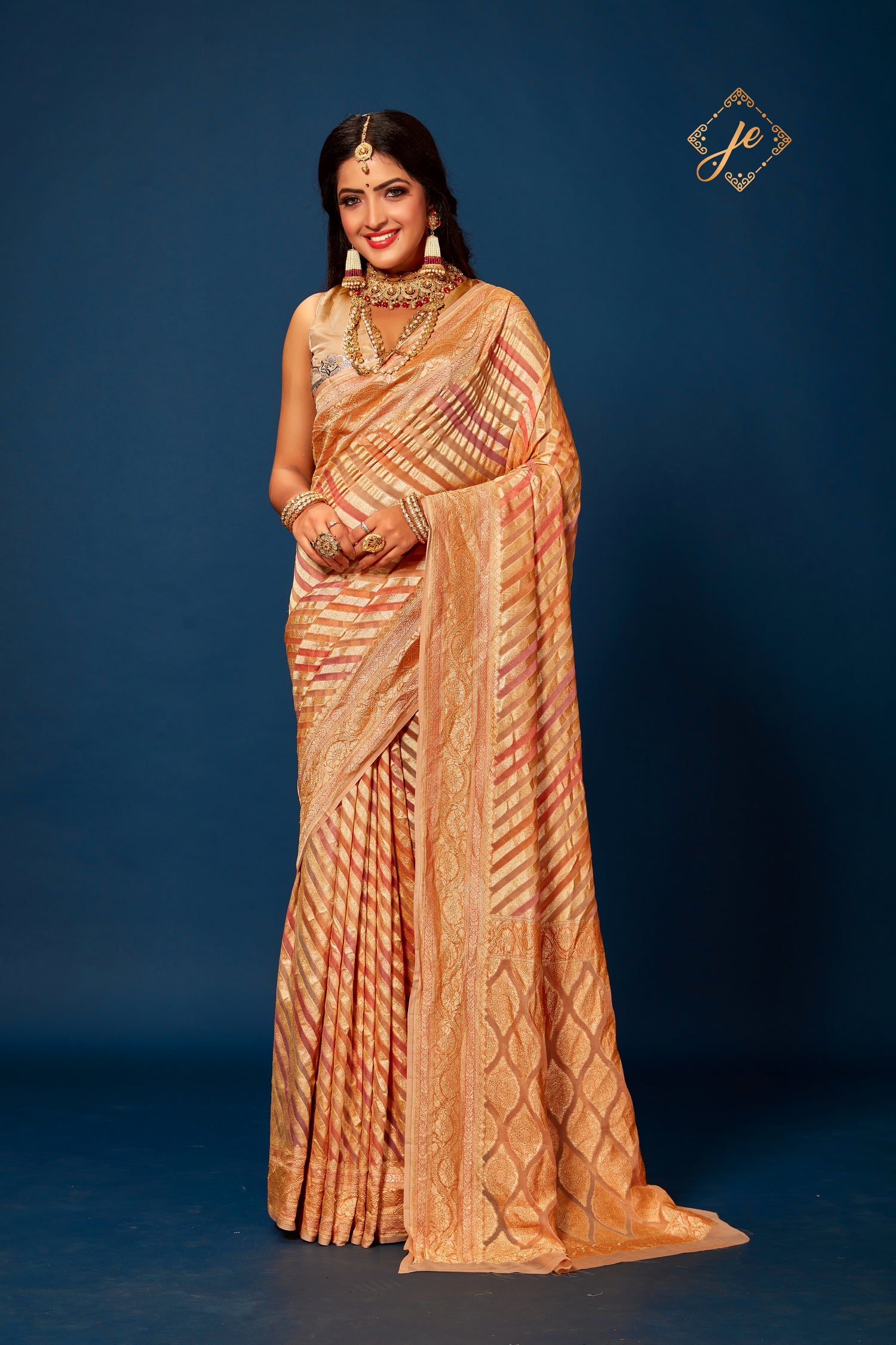 Orange-Pink Pure Khaddi Rangkaat Banarasi Saree