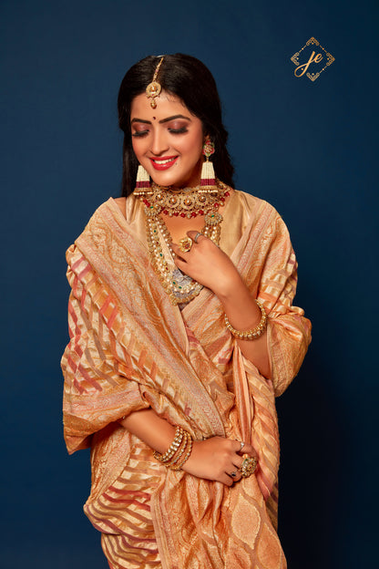 Orange-Pink Pure Khaddi Rangkaat Banarasi Saree