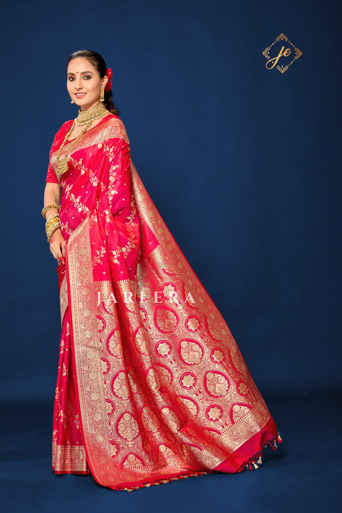 Dual Tone Red Satin Silk Leheriya Banarasi Saree