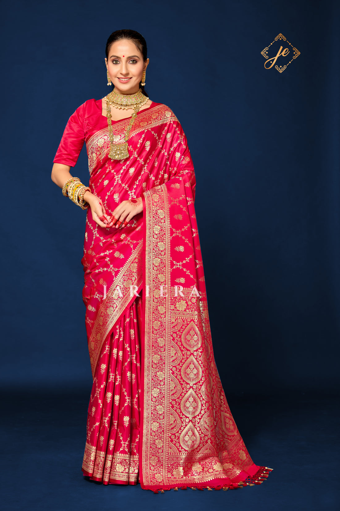 Red Satin Jaal Banarasi Saree