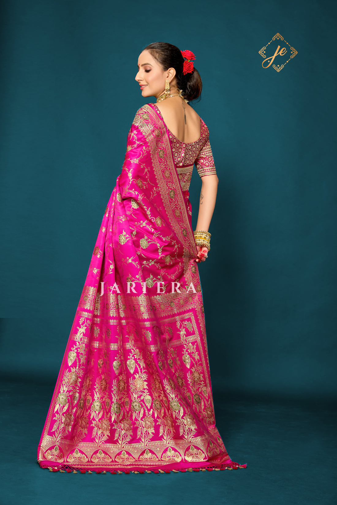 Rani Pink Satin Silk Meenakari Jaal Banarasi Saree