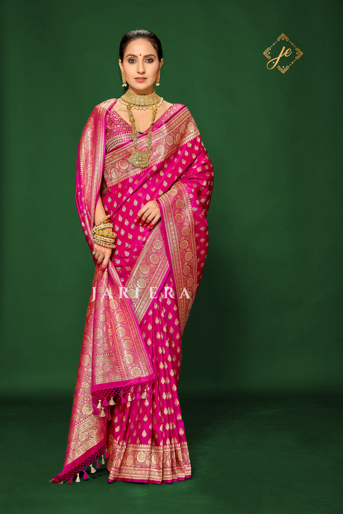 Rani Pink Satin Silk Buti Banarasi Saree