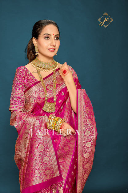 Rani Pink Satin Silk Buti Banarasi Saree