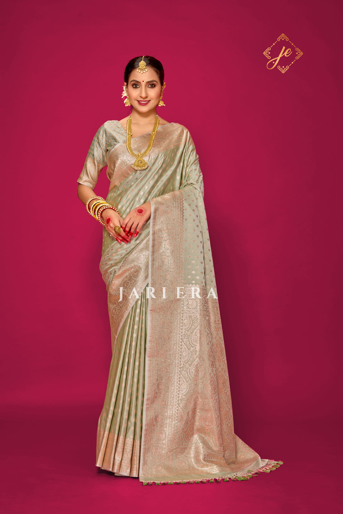 Pista Green Satin Silk Buti Banarasi Saree